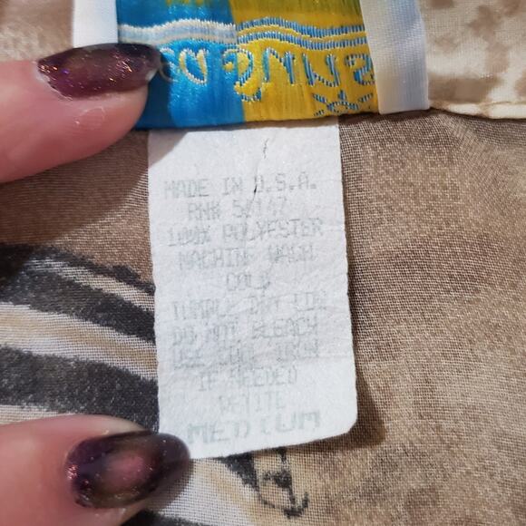 Vtg 80s Sea Suns Sheer Safari Zebra Animal Print Button Blouse Womens Size M - Picture 9 of 10